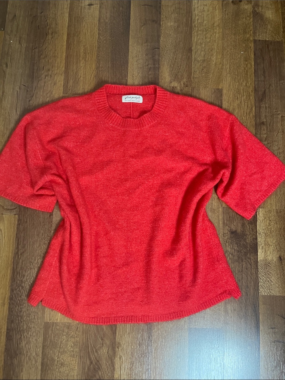 Free People Short Sleeve Boxy Oversized Crewneck Small Soft Coral Red